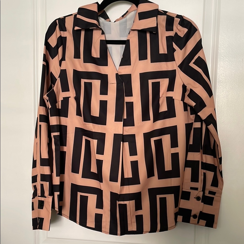 Black and Rose Pink Graphic Long Sleeve Button Down Shirt